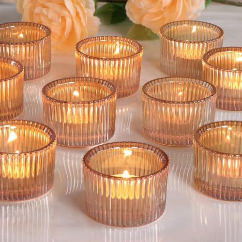 12 Pcs Tea Light Holders Gold Votive Candle Holders| for Fall Halloween Thanksgiving Christmas Table Centerpiece Glass Tea Light Candles Holder for Party & Home, Wedding Decor