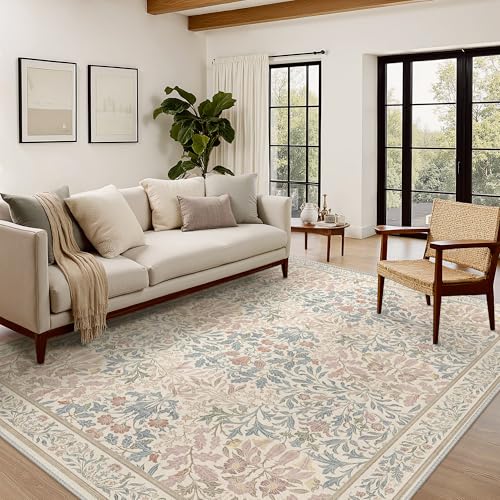 3x5 Washable Area Rug for Living Room, Vintage Floral, Sage Beige