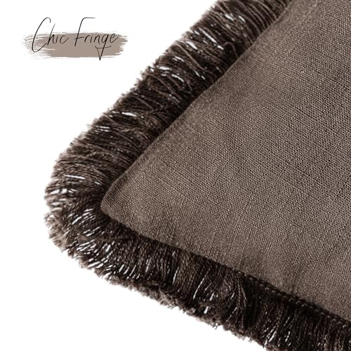 Foindtower Decorative Linen Fringe Throw Pillow Covers 22×22 Reddish Brown
