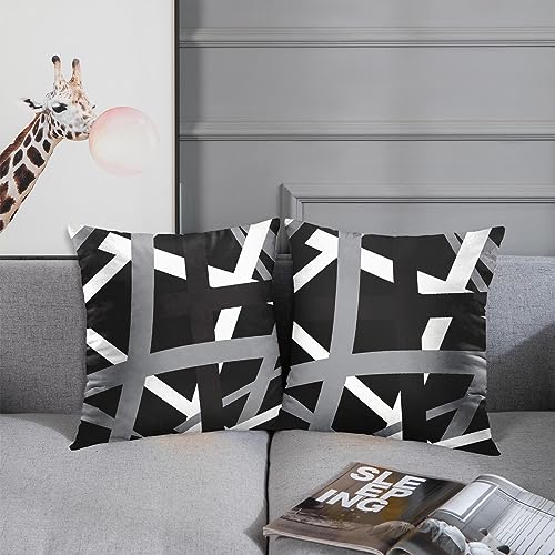 Emvency Set of 2 Throw Pillow Cover Gray Black Stripes Design Retro Decorative Pillow Case Striped Home Decor Square 18x18 Inch Cushion Pillowcase