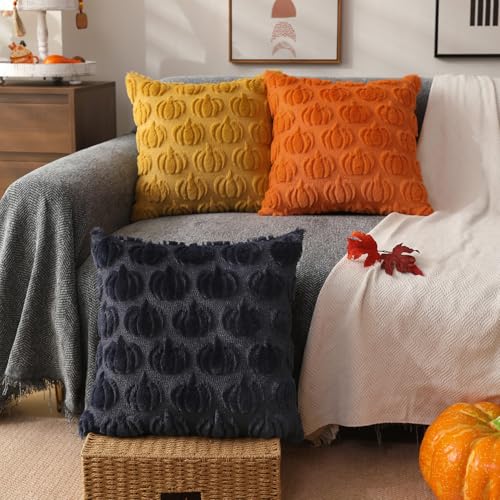 DFXSZ Fall Pillow Covers 16x16 2Pcs Yellow Pumpkin Fall Decoration for Home