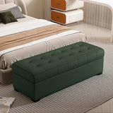 Green Faux Leather Storage Pouf - Quilted Footrest Ottoman with Hidden Compartment Rectangular Design for Living Room and Bedroom (24x16x16 Inches)