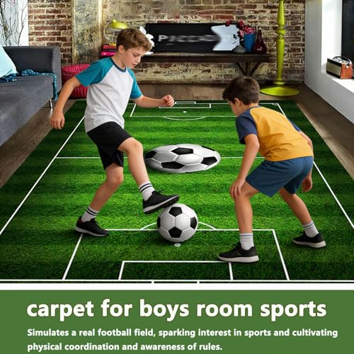 Kids Soccer Field Rug 2.6X4ft for Boys Bedroom,Green Football Field Carpet Non-Slip Playmat Fun Sports Area Rugs for Boys Children's Bedroom Playroom Living Room Nursery