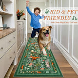 nesrt Cute Botanical Runner Rugs for Hallway 2x6ft, Non Slip Animal Printed Kitchen Rug Washable, Soft Thin Jungle Fox Bedside Runners, Woodland Accent Floor Carpet for Bedroom Hall Bathroom (Green)