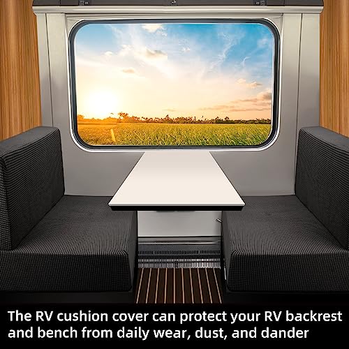 Tlswshsy RV Dinette Cushion Covers-Stretchable Loveseat Sofa Furniture Protector -Elastic Camper Cushion Slipcoversfor RV Camper Car Bench (Black)