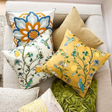 Mustard Yellow Floral Pillow Covers 18x18 Set of 2, Velvet Wild Flower Plant Throw Pillows Case, Square Farmhouse Decor Cushion Covers for Home Sofa Bed Couch