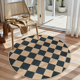 Lahome Checkered Easy Jute 4ft Round Outdoor Rug, Washable Small Rugs Black