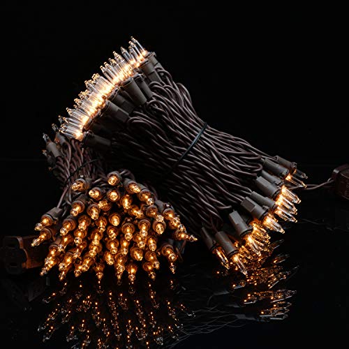 YULETIME 200 Clear Christmas String Lights, 2-Set 33 ft 100 ct Brown Wire | Incandescent Bulbs, End-to-End Connectable, UL Certified, 2-Strand, 200 Total Lights, 66' Total Length, 4" Spacing