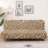 Futon Cover with Elastic Bottom Armless Sofa Covers Non Slip Washable Couch Slipcover Scratch-Resistant Futon Sofa Slipcover for Dogs Cats, Leopard Print Beige