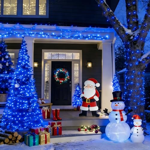 LAMPHOME 33FT 100 LED Blue Christmas Lights,16 Modes Connectable Fairy String Lights, Plug in Indoor Outdoor Blue Lights for Xmas Tree, Party, Garden, Hanukkah, Independence Day Patriotic Patio Decor