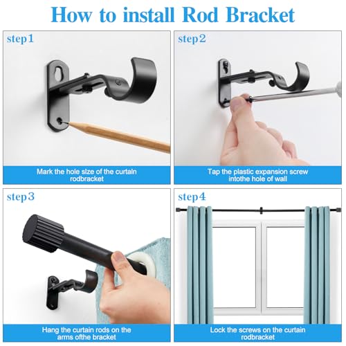 Curtain Rods for Windows 16 to 48 Inch, Curtain Rod Max Adjustable Length of 60 in, 1" Diameter Drapery Rod with Cylindrical Finials, Black 1 Pack
