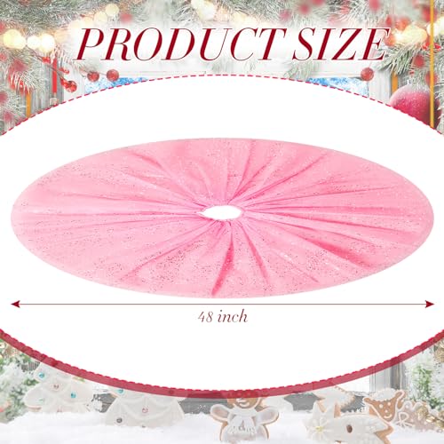 Skylety 48 Inch Valentine's Day Tree Skirt Ruffle Tulle Sequin Round Glitter Double Layers Skirt for New Year Wedding Anniversary Birthday Party Indoor Decoration (Pink)