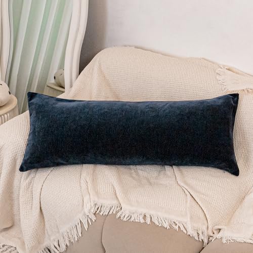 Chenille Lumbar Pillow Covers 14X36 inch Dark Blue