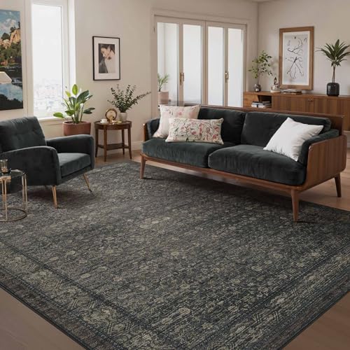 6x9 Washable Area Rug for Living Room, Moss Brown
