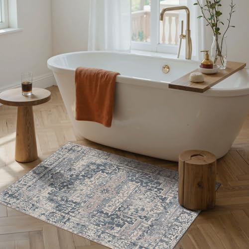 2x3 Entryway Rug Door Mat, Washable Samll Rug, Non Slip, Blue