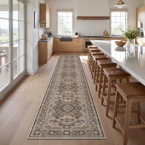 2x10 Runner Rug Vintage Hallway Runner Rug Non Slip Machine Washable Stain Resistant Rugs for Bedroom Bedside Kitchen Entryway Rust Carpet Runners