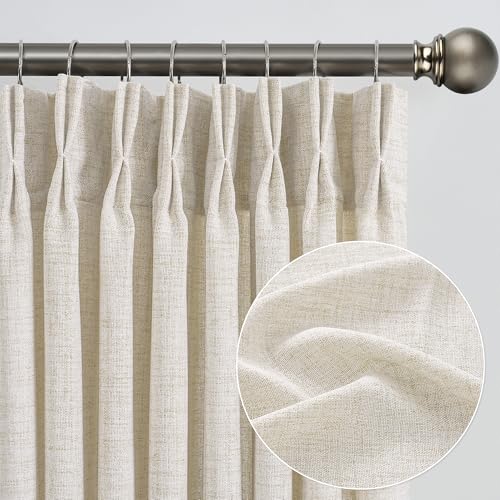 RAIN CITY Extra Long Pleated Sheer Curtains 144 Inches Long 12 Feet Length, Memory Trained Luxury Drapes for Tall Window Thick Linen Textured Cream Light Filtering Privacy Neutral Panels Set of 2
