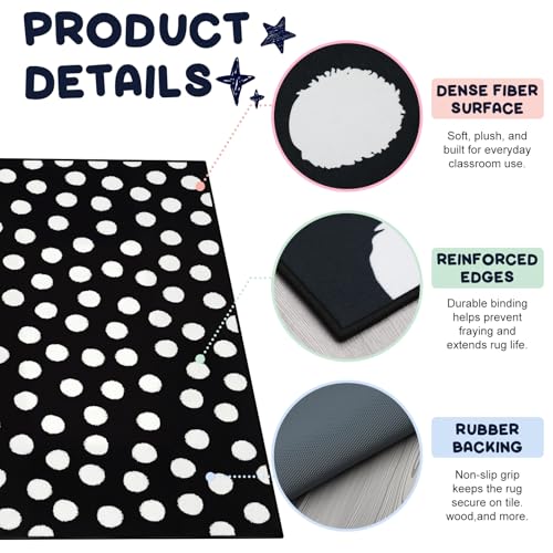 Nuanchu Large Polka Dot Classroom Rug 6.5 x 12.1 ft Black and White Classroom Carpet with Rubber Backing Non-Slip First Day of School Rugs for Playroom Nursery Preschool