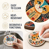 6pcs Vibrant Cat Coasters - 3.93" Floral & Leaf Patterns, Heat-Resistant Plastic Cup Coasters for Home, Bar, Office Use - Hand Washable Cat Decor Accessories