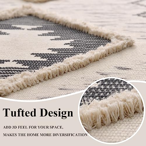 Boho Runner Rug 2'x6', Washable Hallway Rug Runner Non Slip Rubber Backed, Kitchen Farmhouse Area Rug Floor Mat with Tassels, Tufted Woven Cotton Entryway Carpet, Grey