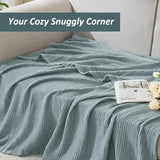 EMME Cotton Muslin Large Throw Blanket 4-Layer Couch Breathable Gauze Soft Lightweight Bed Blankets Adults Two-Tone Weave Design, Pre-Washed Softer Touch (Heather Teal, 50"x70")