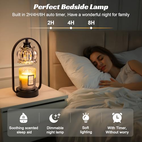 Candle Warmer Lamp, Electric Light with Timer Dimmer Clear Flower Shape Wax Melt Warmer for Birthday, Mothers Day, House Warming Gift (Includes 2 Bulbs)