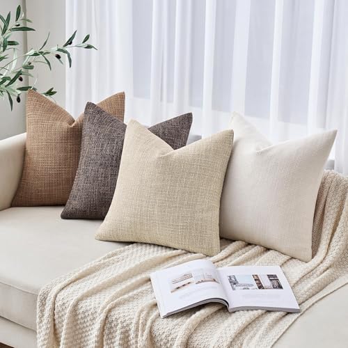 MIULEE Burlap Linen Throw Pillow Covers 20x20 Inch Set of 2 Beige