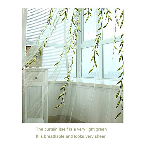 Ufurty 2 Pieces Willow Window Curtain Voile Tulle Room Salix Leaf Sheer Gauze Panel Drapes Green Color for Living Room, Bedroom, Balcony