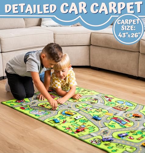ToyVelt Carpet Playmat Kids Rug - Medium 43” x 26” Educational City Road Traffic Mat for Kids Ages 3–12 - Preschool Rug & Play Room Carpet with Skid-Proof Backing - Bedroom & Playroom