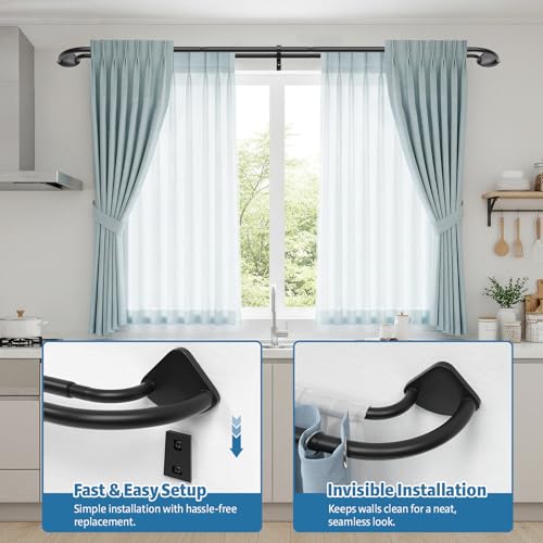 Black Double Curtain Rod 38 to 92 Inches, Blackout Wrap Around Curtain Rod for Windows, 6/8 Inch Room Darkening Telescoping Double Drapery Rod, Easy Install for Rentals & Apartments