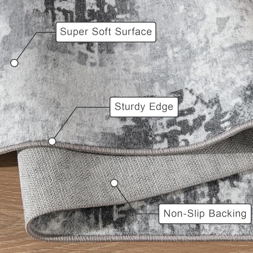 Kelarea Living Room Rug 4x6 Grey Area Rug Machine Washable Rugs, Non Slip Abstract Vintage Indoor Carpet for Bedroom, Nursery, Classroom, Dining Room, Home Office