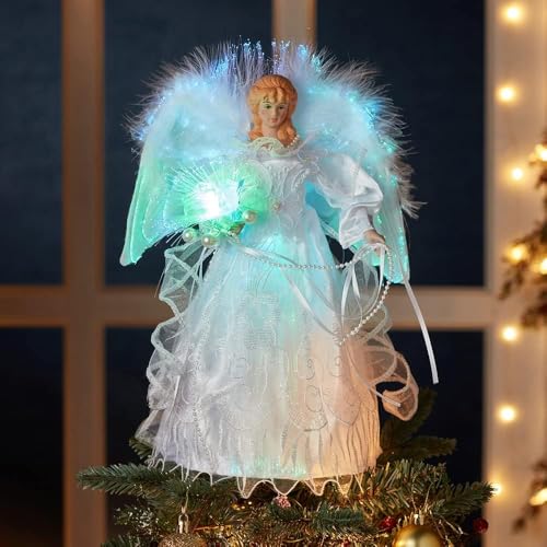 KSA 12" Lighted LED Fiber Optic White and Silver Angel Christmas Tree Topper