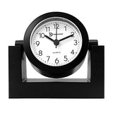 Timekeeper Small Desktop Swivel Clock for Desk, Battery Operated, 6.75" Wide x 2" Tall, Black Frame White Face