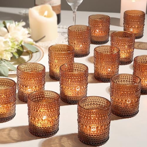 12 Pack Votive Candle Holders, Amber Vintage Candles Holders for Christmas