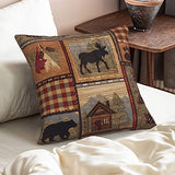 Set of 2 Square 18x18 inch Retro Brown Throw Pillow Covers Rustic Lodge Bear Moose Decorative Throw Pillowcase for Home Sofa Thick Cotton Linen Cushion Cases (45x45 cm) Paw Prints Cabin