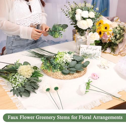 Dexpinzo 120 Pcs Mixed Artificial Eucalyptus Stems Flowers Bulk, 15 Kinds | Fake Silver Dollar Eucalyptus Faux Silk Greenery Leaves for Wedding Centerpieces Vase Bouquets Floral Arrangement Home Decor