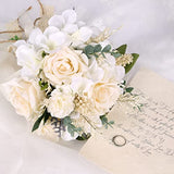 CEWOR Wedding Bouquets for Bride Bridesmaid, White Champagne Artificial Roses Flowers Wedding Decoration (7.5in)