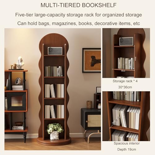 360° Rotating Full Length Mirror with Bookshelf & Magazine Rack, Floor-Standing Body Mirror for Bedroom, Living Room & Study Room, 66.9" Tall Dressing Mirror