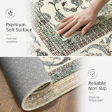 5x7 Washable Area Rug, Non Slip Living Room Rugs Distressed Boho Floral Rug, Soft Low Pile Indoor Carpet for Bedroom, Dining Room, Home Office, Cream Blue