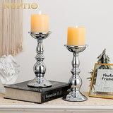 Nuptio Silver Pillar Candle Holders, Wedding Centerpieces Metal Candle Holder for 3 inches Candles Stand Decoration Ideal for Weddings Special Events Parties Living Room, 2 Pcs