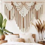 IOWER Boho Woven Wall Hanging Handwoven Brown and White Geometric Tapestry Handmade Macrame Decor for Modern Bedroom Living Room Apartment Office Home 47" W x 35" L