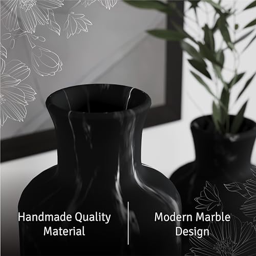 Creative Scents Black Marble Look 3pc Vase Set – Boho Vases for Decor, Modern Vases for Holding Pampas Grass, Dried/Fresh Flowers, Vases for Living Room - Kitchen, Bedroom, Office, Shelf Decor
