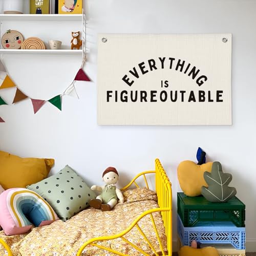 Everything is Figureoutable Inspirational Wall Decor, Office Motivational Wall Decor, Classroom Linen Canvas Banner Hanging Flag, 20x30 Inch