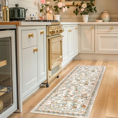 jinchan 2x5 Runner Rug Floral Vintage Washable Area Rug, Orange