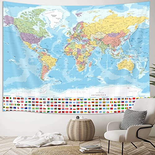 World Map Tapestry Wall Hanging, Map of The World with National Educational Walls Tapestries Room Decor, Boys Girls Kids Map Wall Tapestry for Bedroom Living Room Office Classroom (60X40")