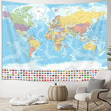 World Map Tapestry Wall Hanging, Map of The World with National Educational Walls Tapestries Room Decor, Boys Girls Kids Map Wall Tapestry for Bedroom Living Room Office Classroom (60X40")