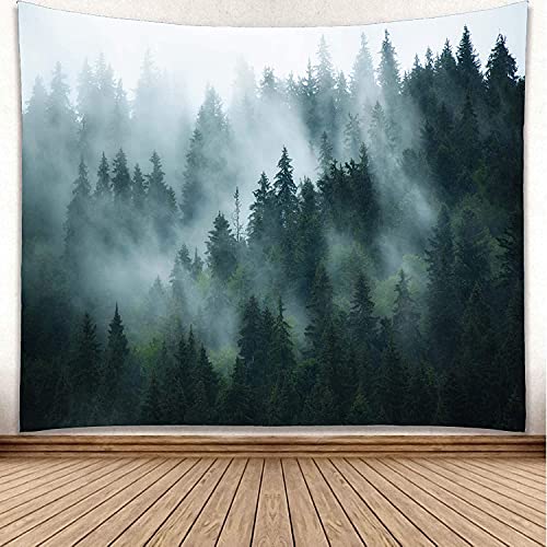 YISURE Misty Forest Tapestry, Foggy Tree Wall Hanging Small Tapestries Nature Pine Woodland Wall Art for Bedroom Living Room, 60‘’W x 40''L