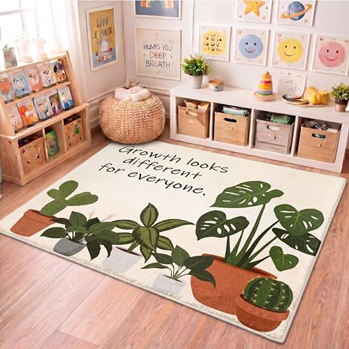Capoda 3.3 x 4 ft Calming Corner Classroom Rug Inspirational Soft Fluffy Classroom Rug Carpet Mental Health Back to School Decor for School Bedroom Reading Corner(Growth Looks Different for Everyone)