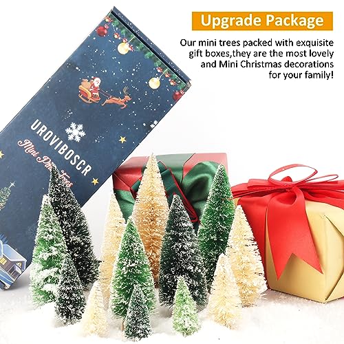 30Pcs Mini Christmas Trees - Artificial Christmas Tree Bottle Brush Trees with 5 Sizes, Snow Trees with Wooden Base for Christmas Party Home Table Craft Decor (GrassGreen+Green+White)