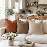 Fancy Homi Set of 2 Small Rust 14x14 Inch Soft Chenille Decorative Throw Pillow Covers with Flange Edge, Square Neutral Modern Boho Textured Cushion Case Home Decor for Couch Sofa Bed Living Room